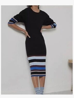 Anthropologie / Black Striped Midi Sweater Dress